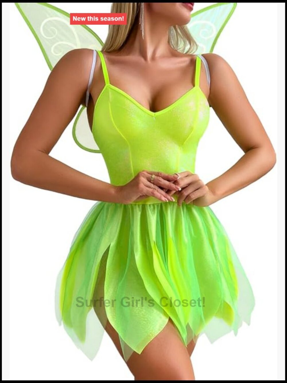 3 Piece Fairy Costume Set with Holographic Wings Dress G-String Halloween